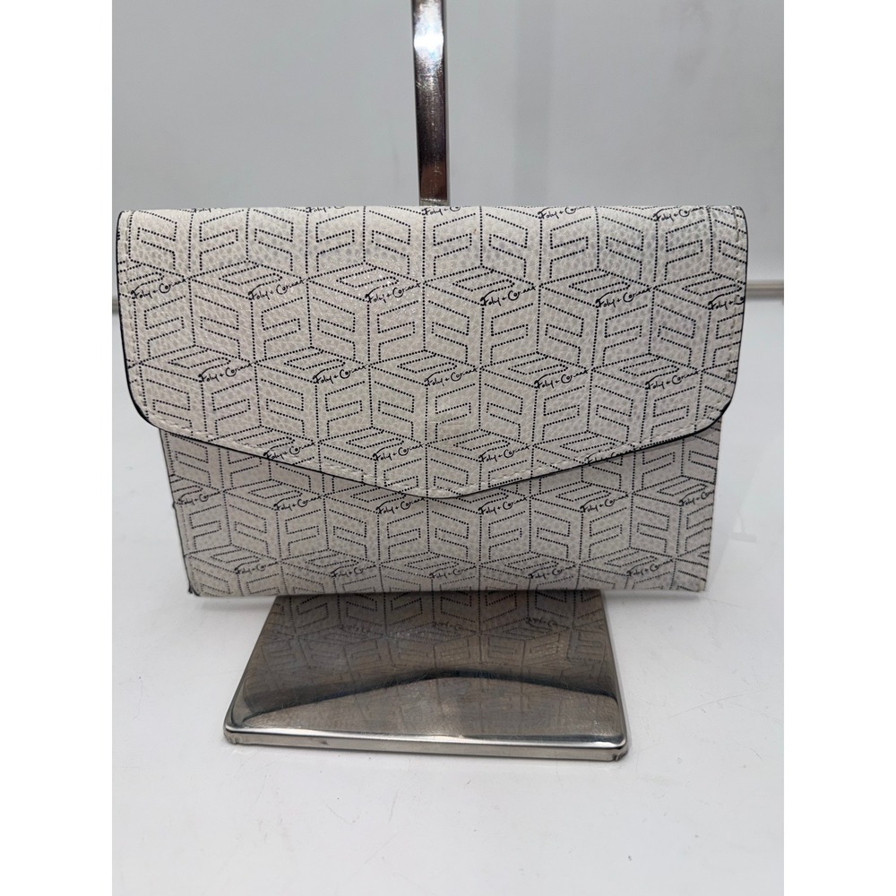 Foley & Corinna White Black Geometric Monogram Envelope Clutch Bag